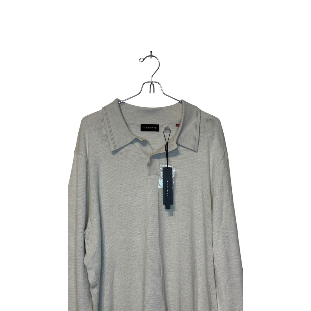 Tahari Men's Sweater Polo Heather Collared Pullover Long Sleeve Grey Medium NWT - Picture 4 of 11